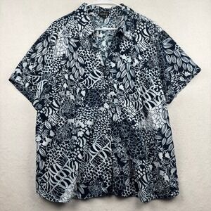 Erika Button Down Shirt Womens 3X Abstract Floral Print Lightweight